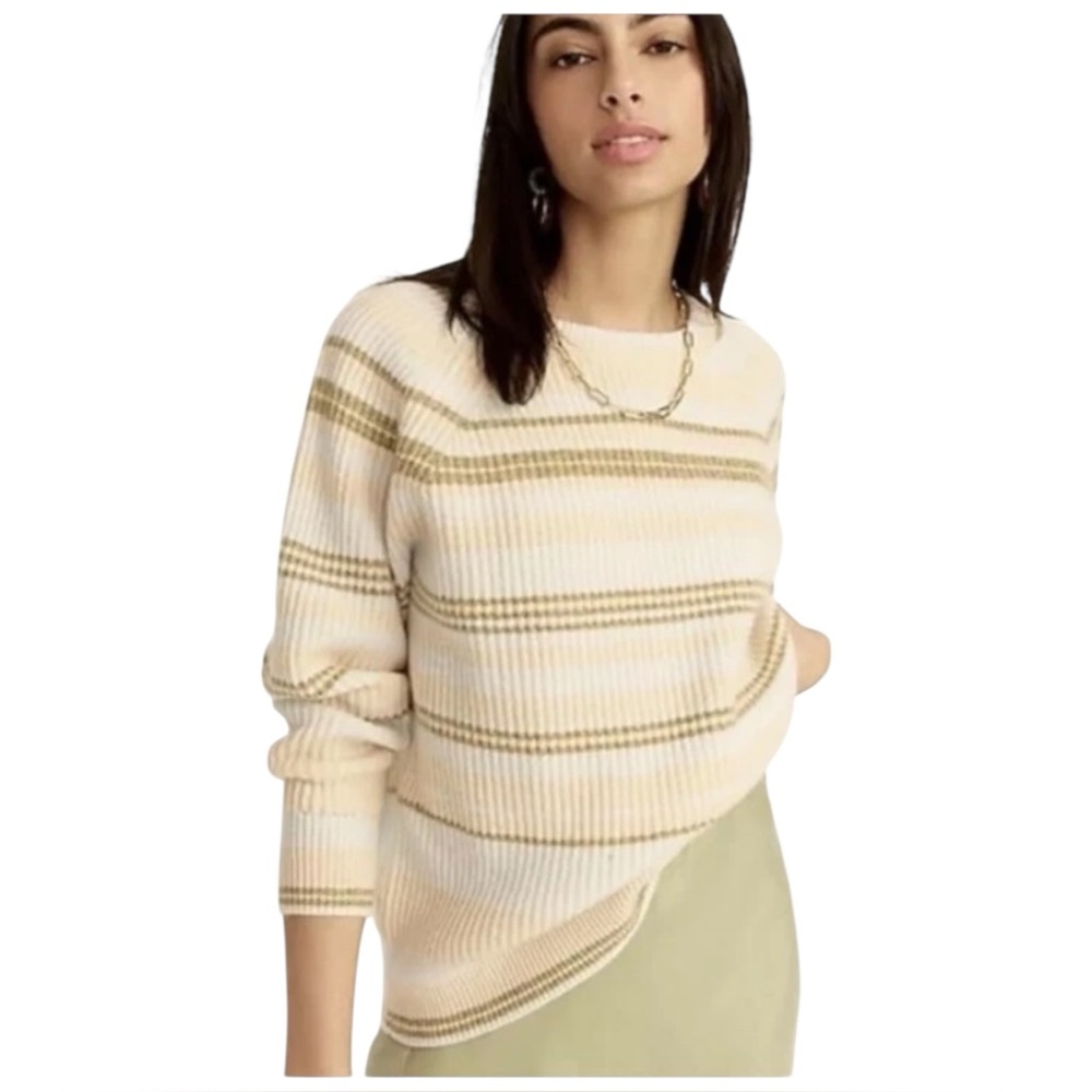 J. Crew Women's Sweater 100% Cashmere Ribbed Stripe Size XS Pearl Oyster Ash